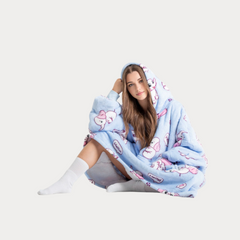 SNUGLFIT™ Hoodie Blanket in Elephant print, oversized wearable blanket for comfort and warmth.