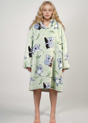 Hoodie blanket with koala print design for cozy warmth.