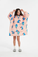 SNUGLFIT™ Hoodie Blanket - Blue Cat pattern, oversized wearable blanket for comfort and warmth.