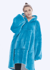 SNUGLFIT™ Hoodie Blanket in turquoise blue, featuring oversized cozy design with plush Sherpa fleece and roomy hood.