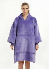 Oversized wearable blanket in purple, featuring plush Sherpa fleece interior and SnuglTek™ flannel exterior, designed by SnuglFit™ for ultimate comfort and style.