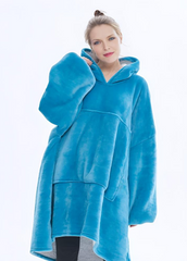 Sky blue SnuglFit hoodie blanket featuring oversized comfort and plush materials.