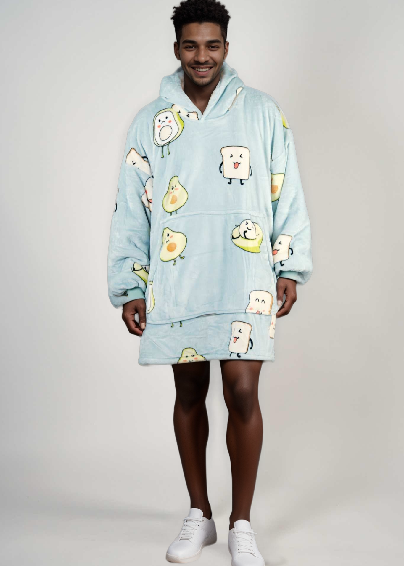SNUGLFIT™ Hoodie Blanket in Avocado print showcasing oversized comfort and plush fleece material.