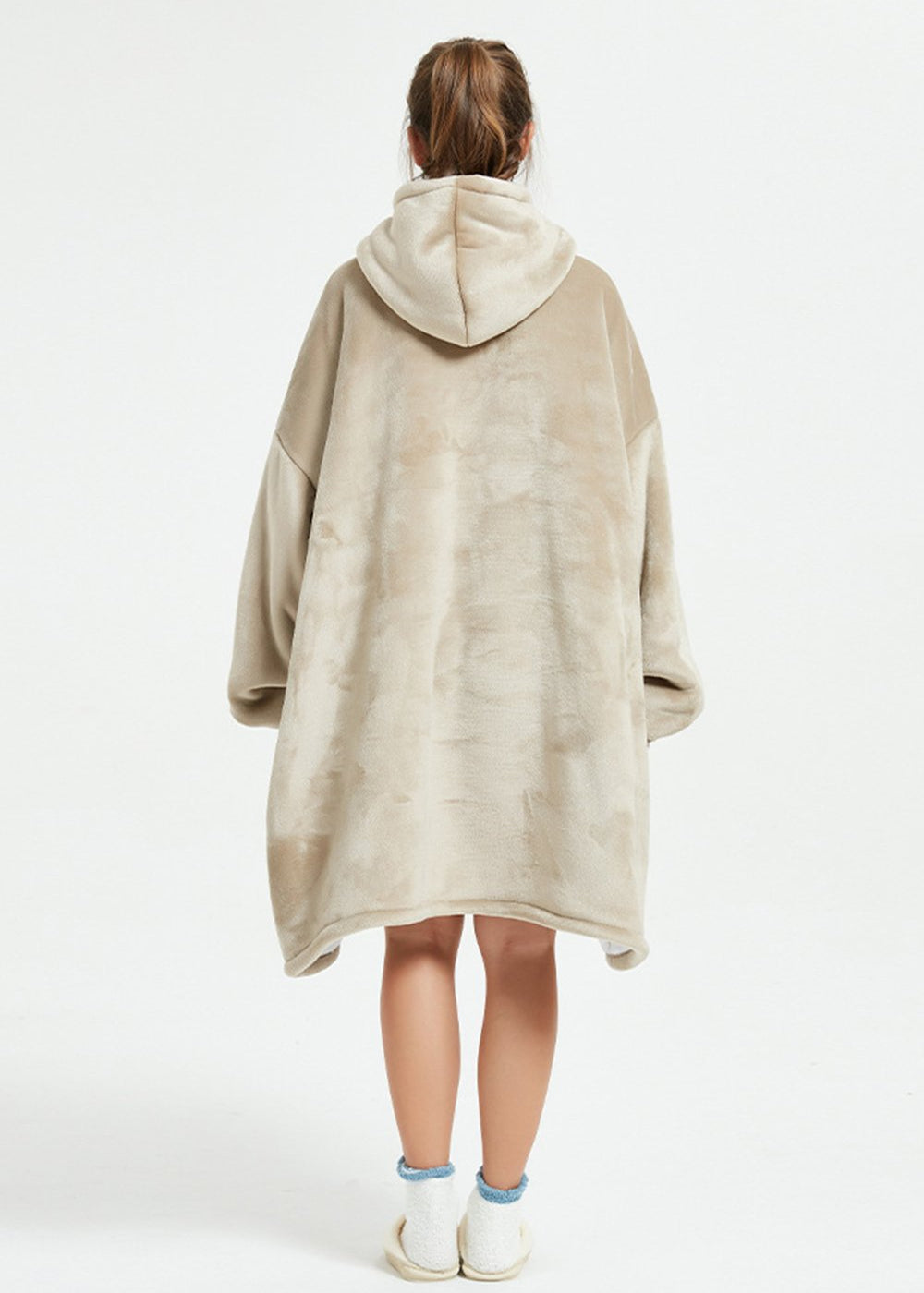 Khaki SnuglFit™ hoodie blanket with oversized design for comfort and warmth.