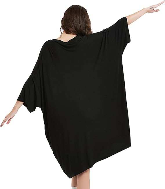 Oversized midnight black Snuglfit™ sleep tee featuring heat-regulating bamboo fabric, one size fits most design.