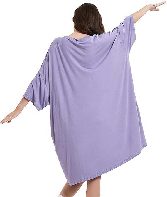 Oversized lavender purple sleep tee in bamboo fabric, back view