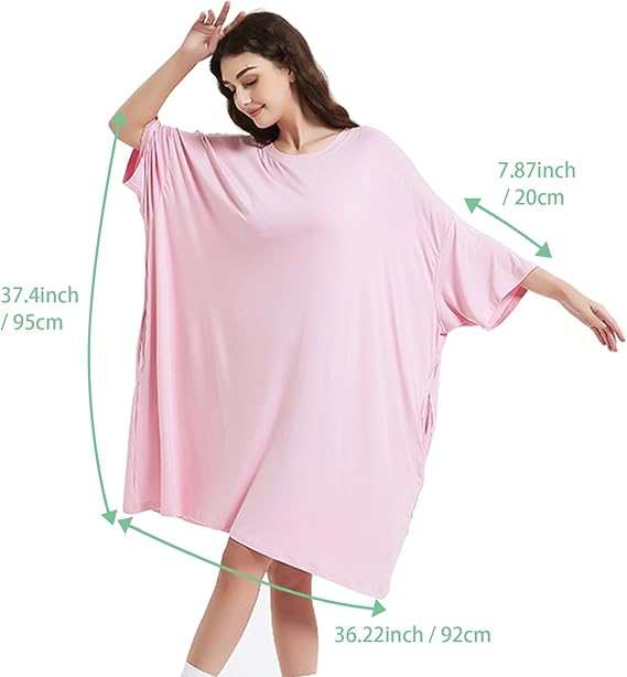 Snuglfit™ oversized pink bamboo sleep tee with pockets, moisture-wicking and hypoallergenic material.