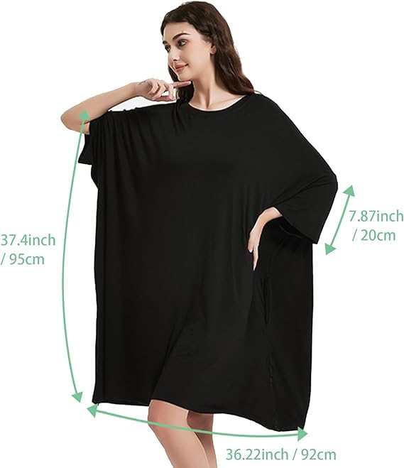 Oversized midnight black sleep tee, bamboo fabric, one size fits most, moisture-wicking, super soft Snuglfit™.