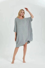 Oversized grey bamboo sleep tee with side pockets from Snuglfit™, featuring soft, breathable fabric.