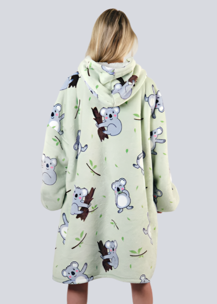 Koala print SNUGLFIT™ hoodie blanket providing cozy warmth and comfort.