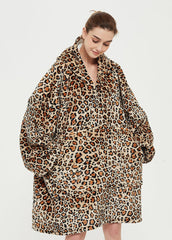 Leopard print SNUGLFIT™ hoodie blanket for cozy comfort.