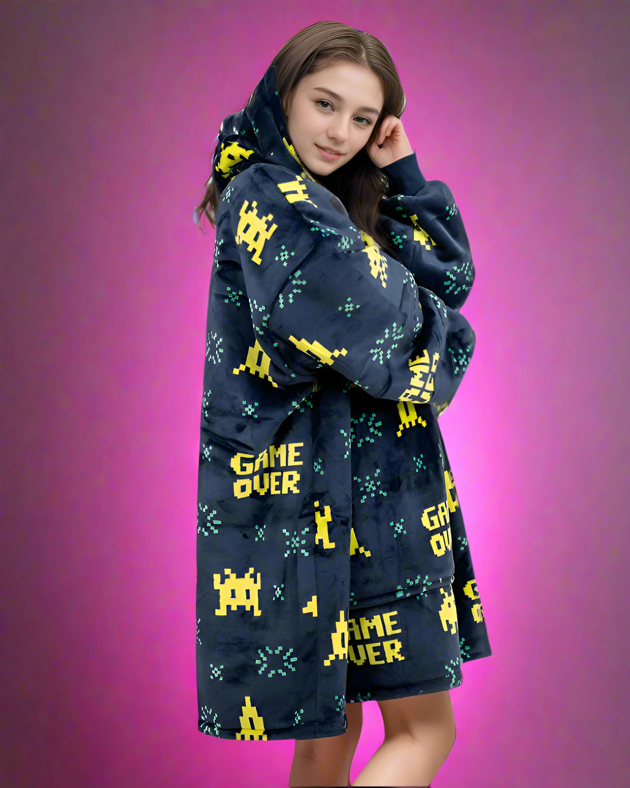 SNUGLFIT™ Hoodie Blanket for Kids with gamer design, cozy oversized fit.
