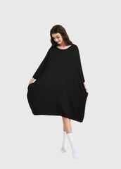 Snuglfit™ Super Soft oversized black sleep tee with side pockets, bamboo blend, one size fits most.