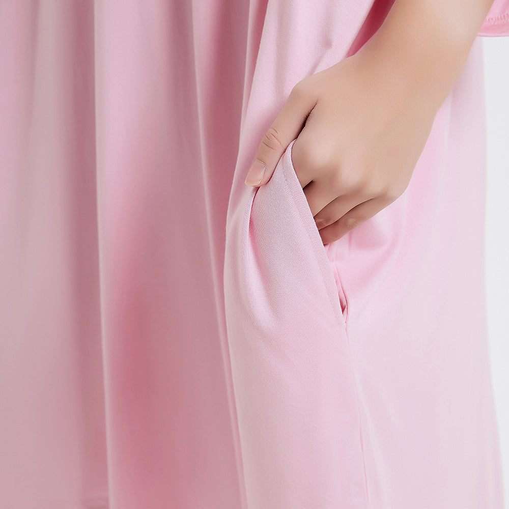 Snuglfit™ super soft pink bamboo sleep tee with handy side pocket, oversized fit.