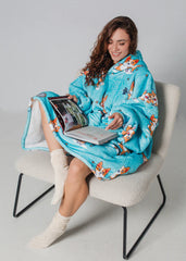 SNUGLFIT™ Hoodie Blanket in Sporty Corgi design, cozy wearable blanket with plush Sherpa interior, ideal for warmth and comfort.