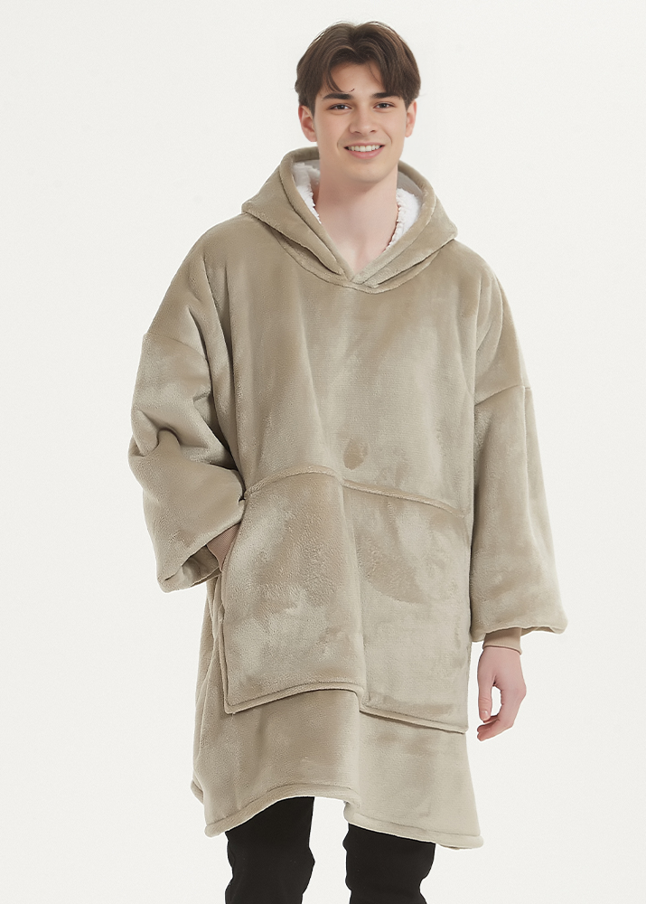 Khaki SNUGLFIT™ Hoodie Blanket wearable blanket providing comfort and warmth.