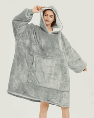 SNUGLFIT™ Hoodie Blanket in Light Grey, oversized wearable blanket with plush Sherpa fleece, eco-friendly design.
