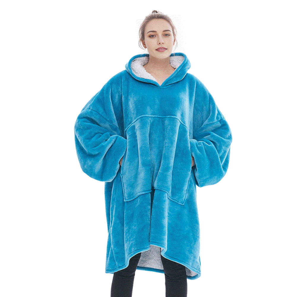 SNUGLFIT™ Hoodie Blanket in Turquoise Blue, oversized comfort and warmth.