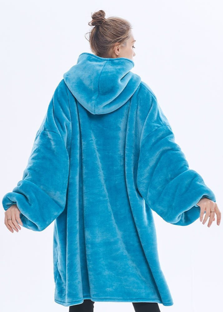 Sky blue SNUGLFIT™ hoodie blanket, oversized wearable for comfort and warmth, Sherpa fleece interior.