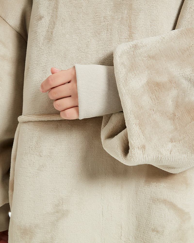 SNUGLFIT™ Hoodie Blanket in khaki showcasing plush fabric and oversized sleeve design.
