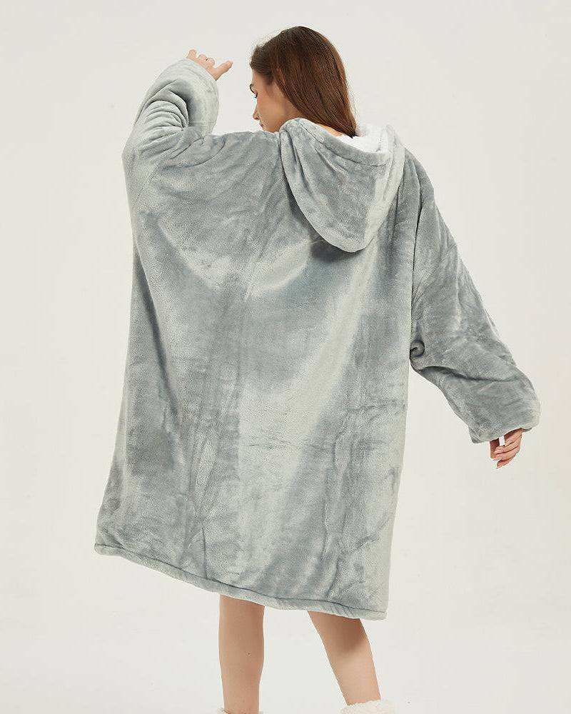 Light grey SNUGLFIT™ Hoodie Blanket, oversized wearable blanket with plush interior and roomy hood, perfect for comfort and warmth.