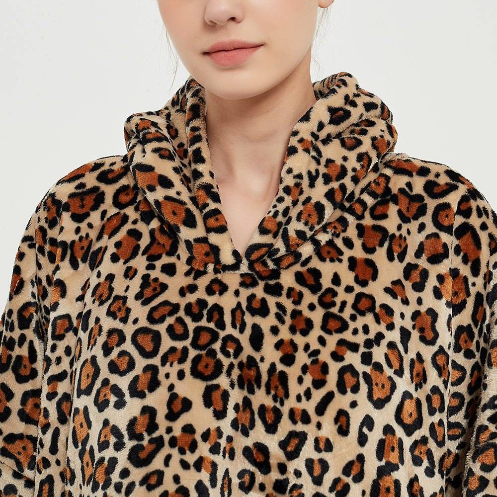 Leopard print SNUGLFIT™ hoodie blanket for ultimate comfort and style.