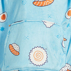 SNUGLFIT™ Hoodie Blanket in Shushi print, featuring oversized design and plush materials, perfect for warmth and comfort.