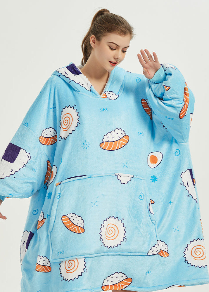 SNUGLFIT™ Hoodie Blanket in sushi print, plush Sherpa fleece, oversized wearable blanket.