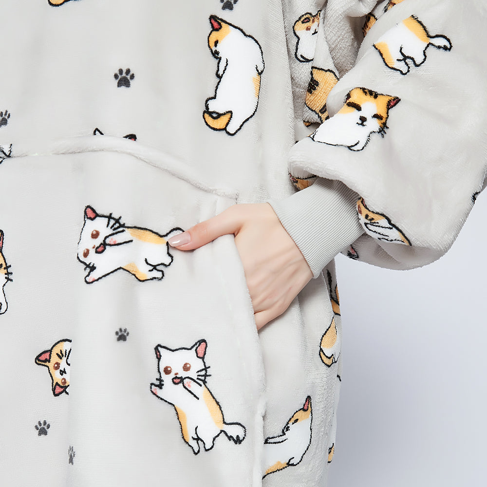SNUGLFIT™ Hoodie Blanket - Kitten design, plush Sherpa and SnuglTek™ fleece.