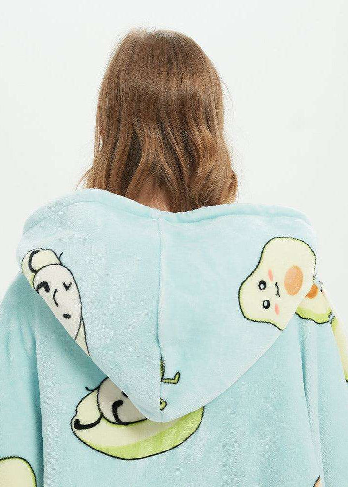SNUGLFIT™ Hoodie Blanket - Avocado print, oversized cozy wearable blanket with plush Sherpa fleece interior, ideal for comfort and warmth.