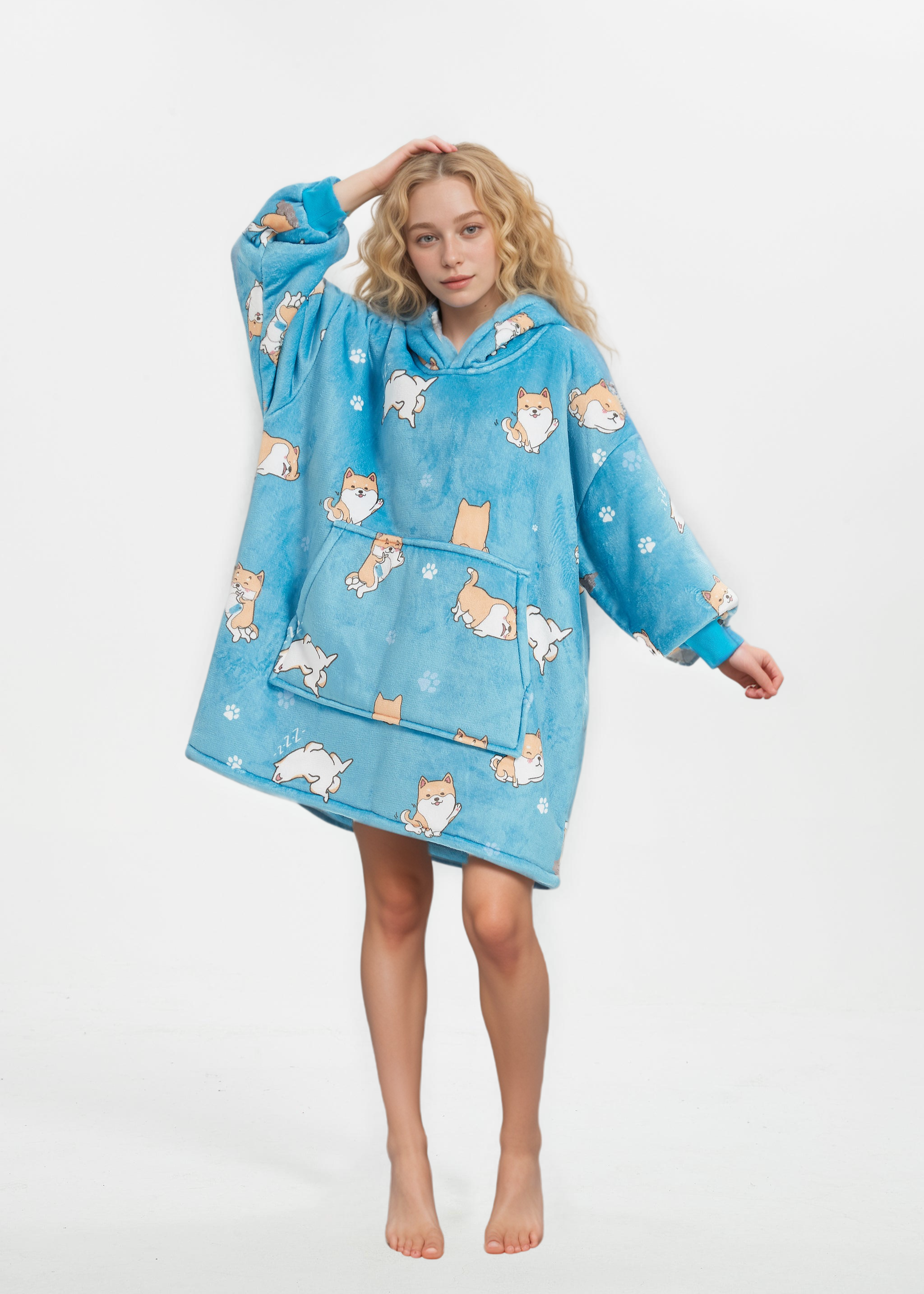 SNUGLFIT™ Hoodie Blanket with Shi Bu Inu Dogs print, oversized design for ultimate comfort and warmth.