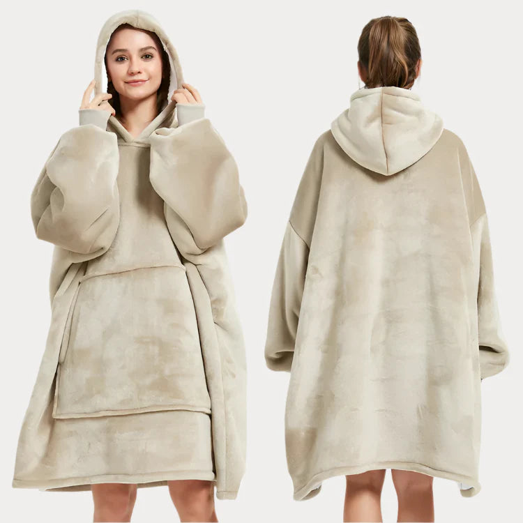 Khaki SNUGLFIT™ Hoodie Blanket with plush Sherpa fleece interior and roomy design.