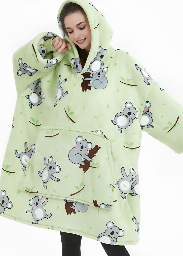 Koala-patterned SnuglFit™ hoodie blanket for cozy comfort.