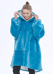 Sky blue SNUGLFIT™ hoodie blanket showcasing plush warmth and style.