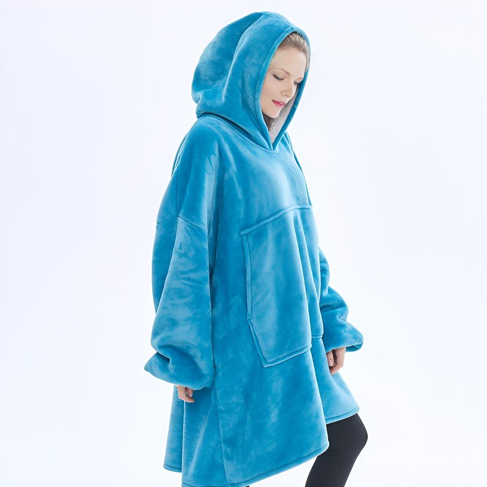Sky blue SNUGLFIT™ hoodie blanket with oversized design and plush Sherpa fleece interior.
