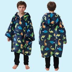 SNUGLFIT™ Hoodie Blanket Kids- Dino with colorful dinosaur print, oversized wearable blanket for children.