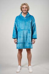 Oversized turquoise blue wearable blanket hoodie for ultimate comfort.